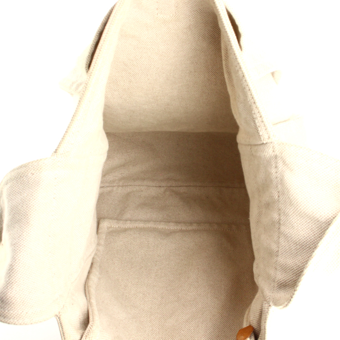 Sac porté épaule Hermes en toile beige et cuir naturel - Detail D2