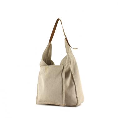 Bolso para llevar al hombro Hermes en lona beige y cuero natural