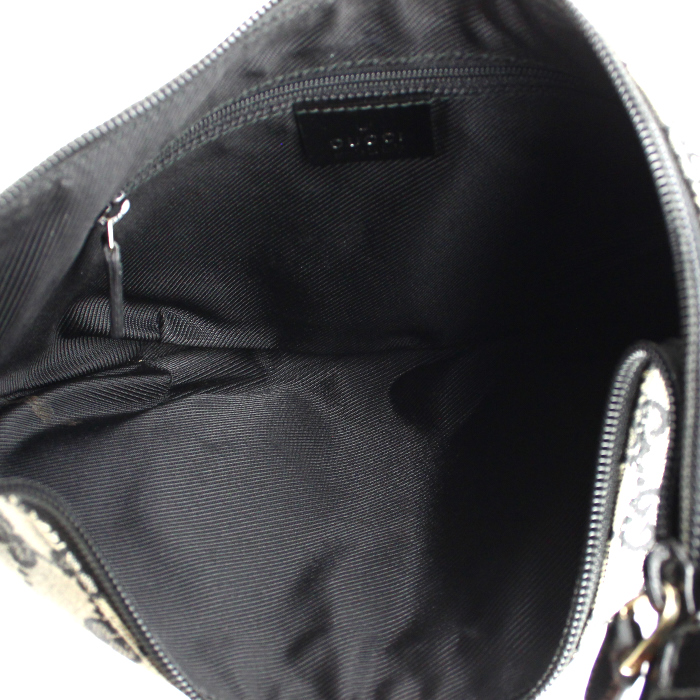 Sac à main Gucci en toile monogram beige et cuir bleu - Detail D2