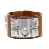 Bracciale Hermes Médor in palladio e pelle Barenia marrone - 00pp thumbnail