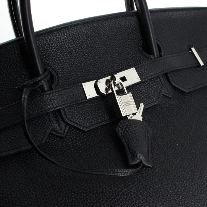 Bolso de mano Hermes Birkin 40 cm en cuero taurillon clémence negro - Detail D4