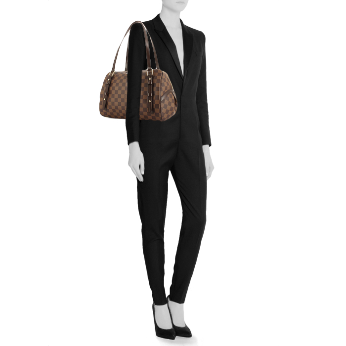 Louis Vuitton handbag in ebene damier canvas and brown leather - Detail D1