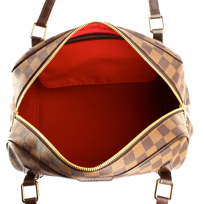 Borsa in tela a scacchi ebana e pelle marrone - Detail D2