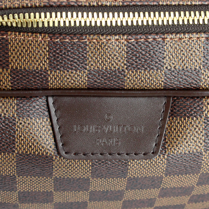 Borsa in tela a scacchi ebana e pelle marrone - Detail D3