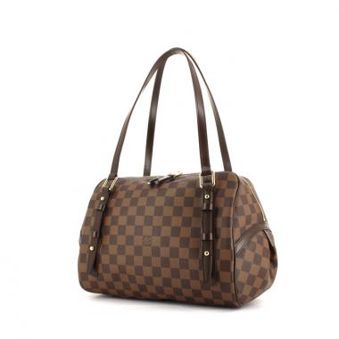 Borsa in tela a scacchi ebana e pelle marrone