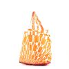 Shopping bag Silky Pop - Shop Bag in tela con stampa arancione motivi e pelle marrone - 00pp thumbnail