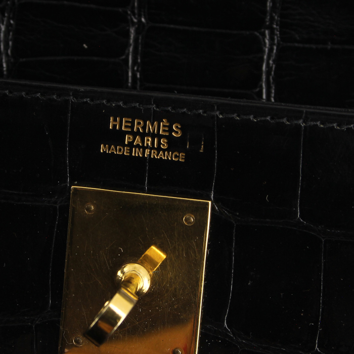 Hermes Kelly 32 cm handbag in black alligator - Detail D4