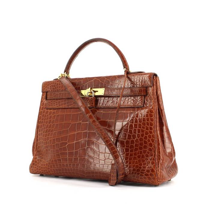 Sac à main Hermes Kelly 32 cm en alligator marron-havane