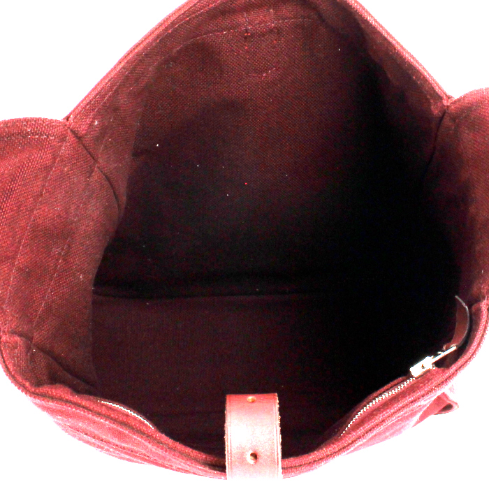 Sac porté épaule Hermes Marwari en toile bordeaux et cuir bordeaux - Detail D2