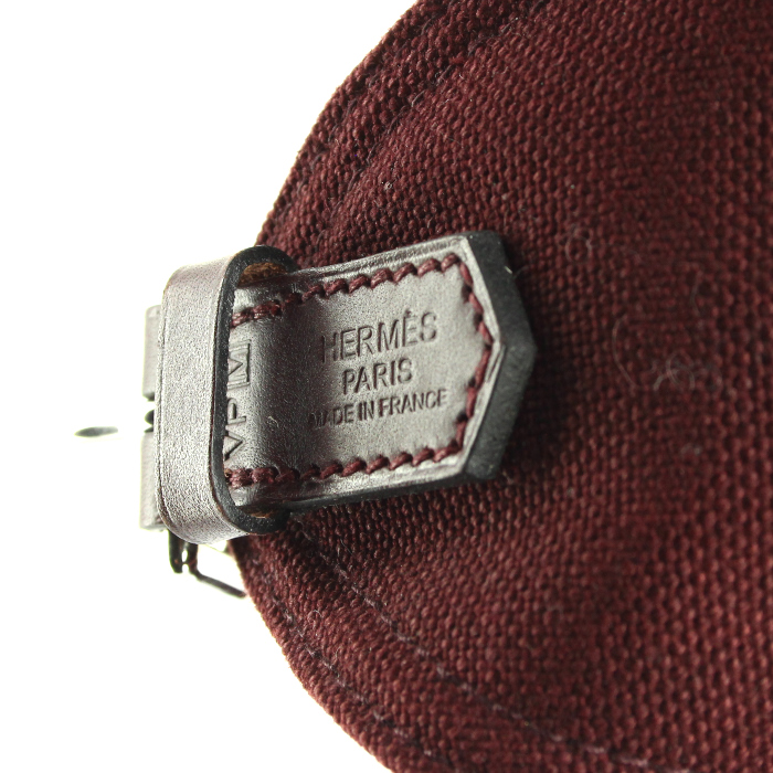 Sac porté épaule Hermes Marwari en toile bordeaux et cuir bordeaux - Detail D4