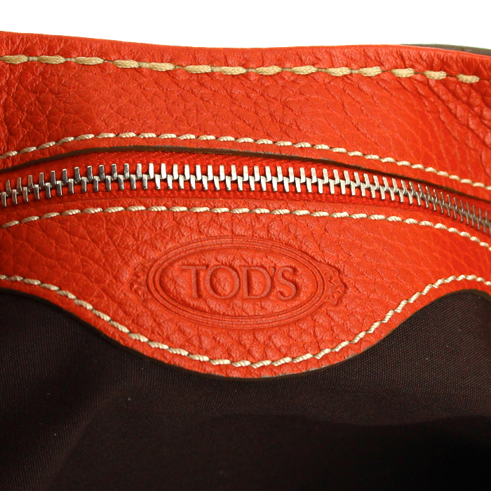 Sac à main Tod's en cuir grainé orange - Detail D4