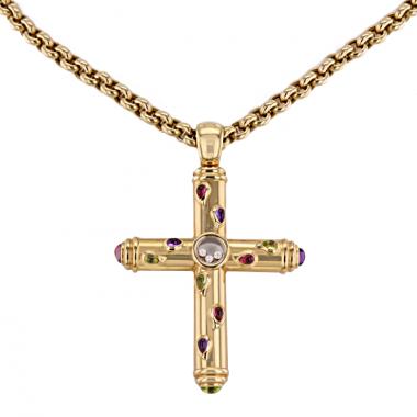 Sautoir Chopard Happy Diamonds en or jaune,  pierres de couleurs et diamants