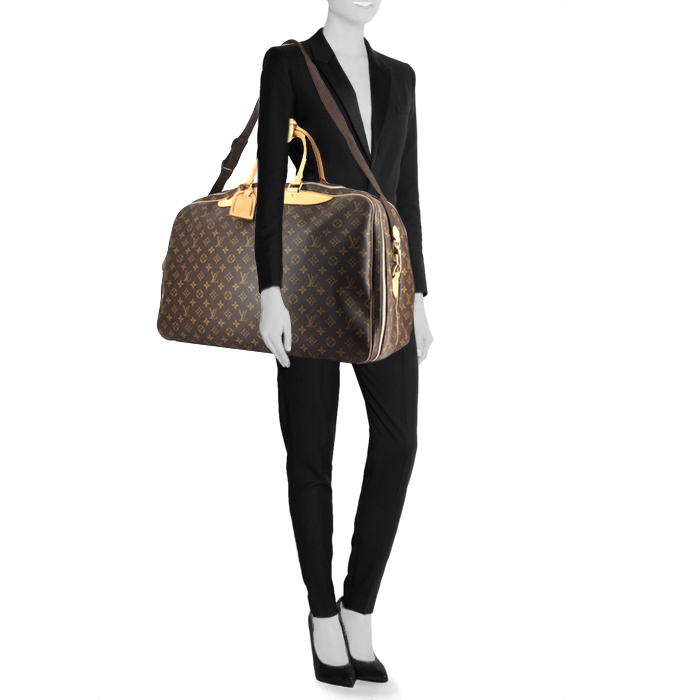 Sac de voyage Louis Vuitton Alize en toile monogram enduite et cuir naturel - Detail D1