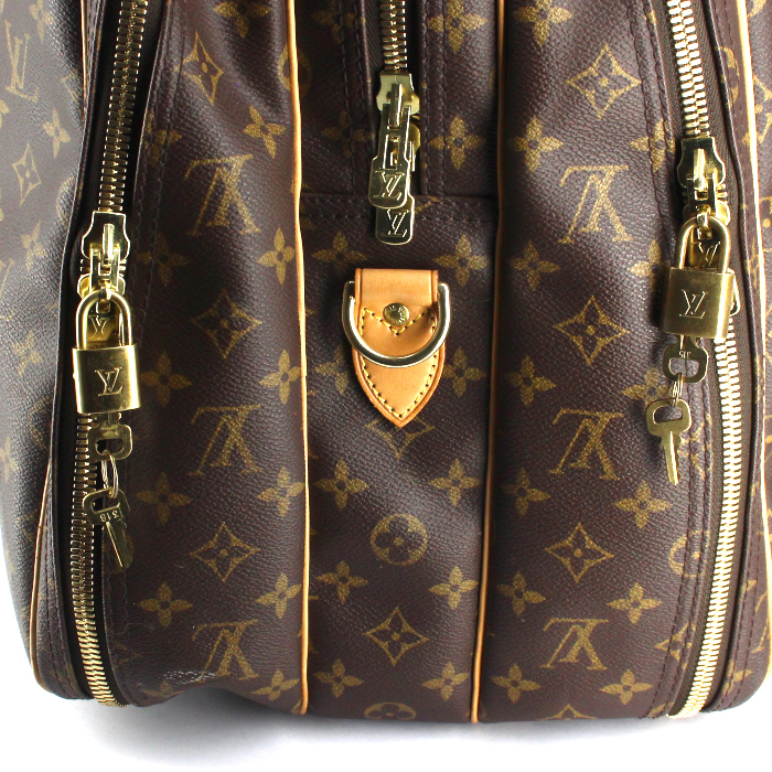 Sac de voyage Louis Vuitton Alize en toile monogram enduite et cuir naturel - Detail D5