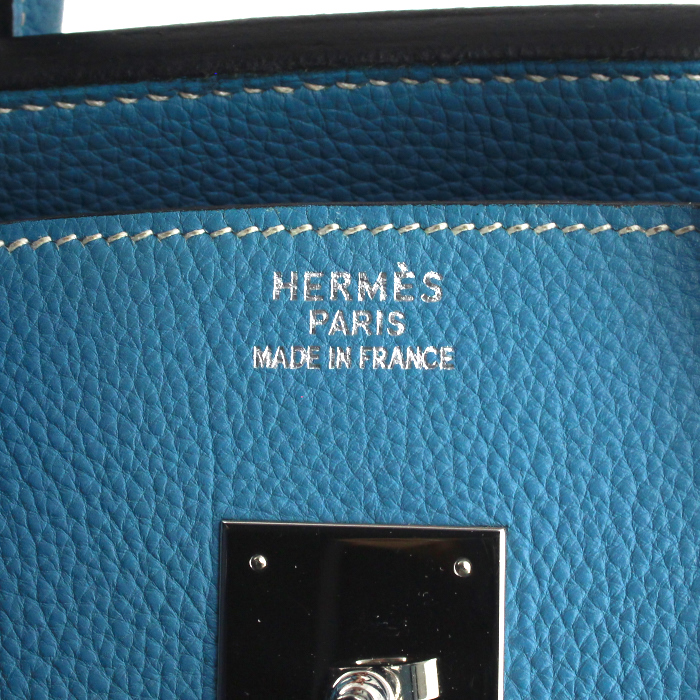 Hermes Birkin 35 cm handbag in blue togo leather - Detail D3