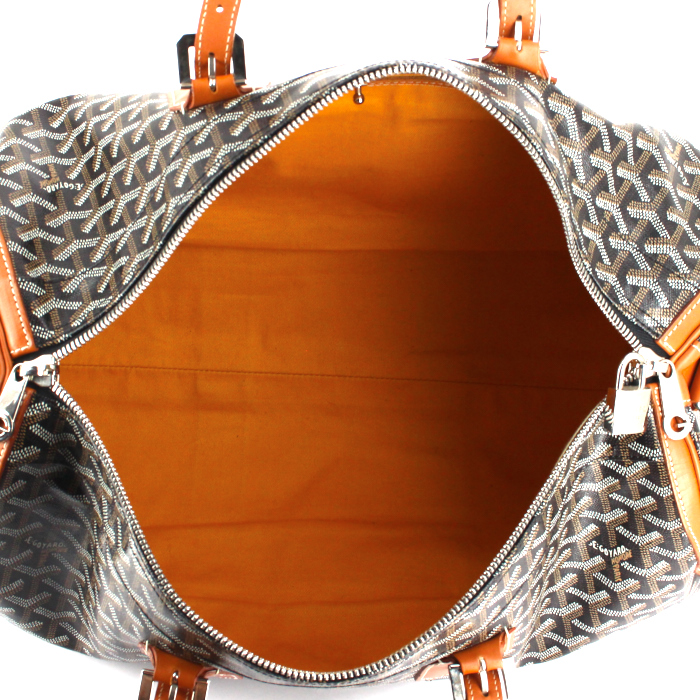 Goyard travel bag in monogram canvas and brown leather - Detail D2