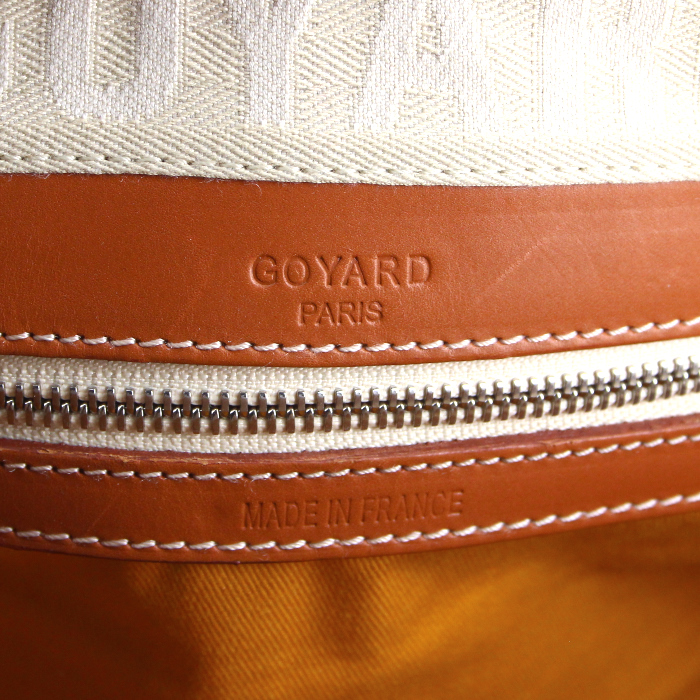 Goyard travel bag in monogram canvas and brown leather - Detail D3