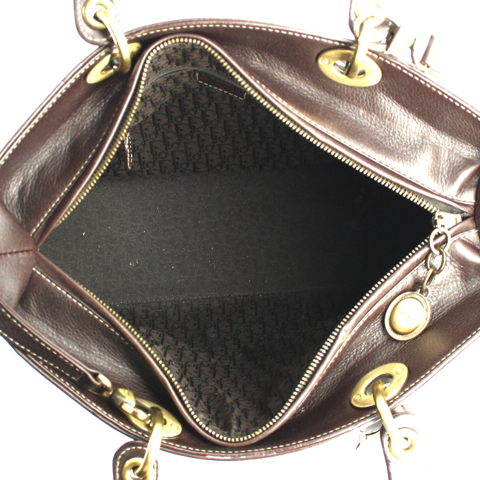 Borsa Lady Dior modello grande in pelle martellata marrone - Detail D3
