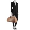 Louis Vuitton weekend bag in ebene damier canvas and brown leather - Detail D1 thumbnail
