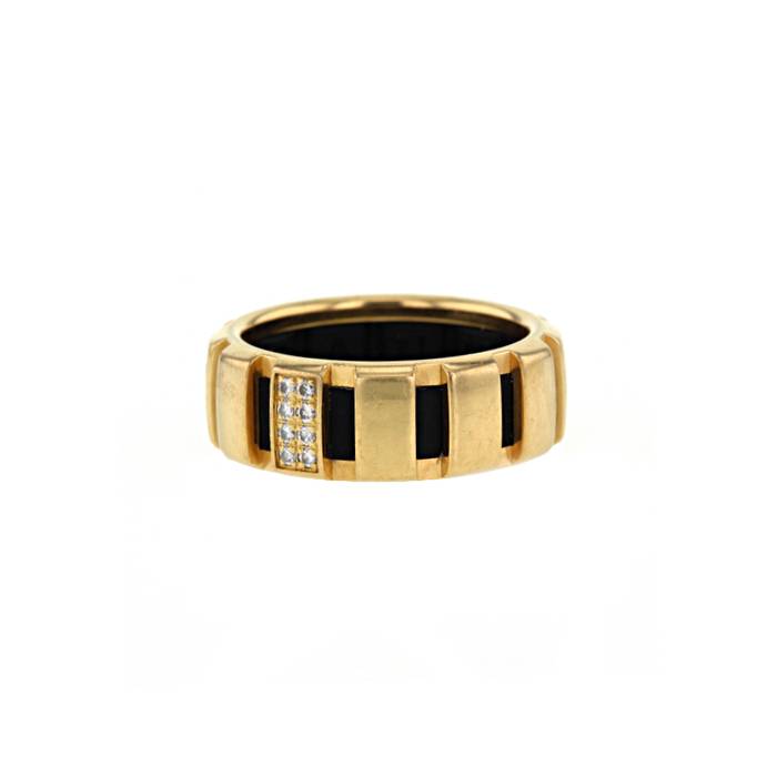 Bague Chaumet Class One petit modèle en or jaune,  caoutchouc noir et diamants