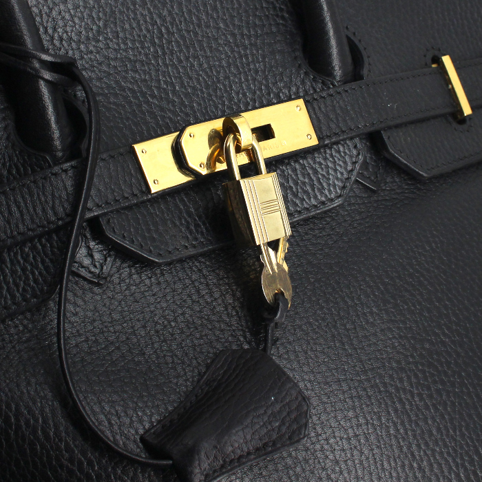 Borsa Birkin 35 cm in pelle Fjord nera - Detail D4