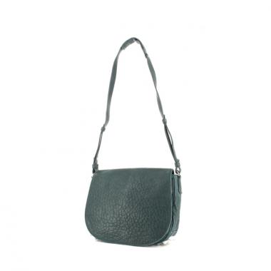 Borsa bisaccia in pelle martellata verde decorazione con chiodi in metallo argentato