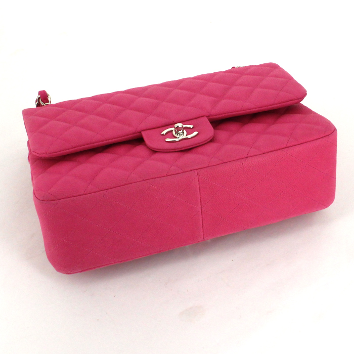 Chanel Timeless jumbo handbag in pink quilted grained leather - Detail D5