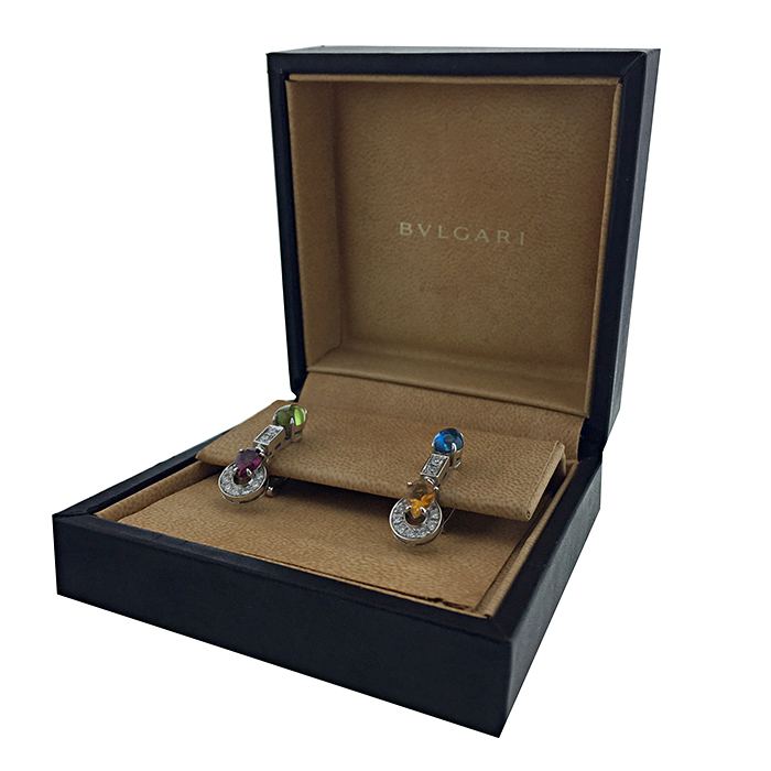 Paire de boucles d'oreilles Bulgari Allegra en or blanc,  diamants et pierres de couleurs - Detail D2