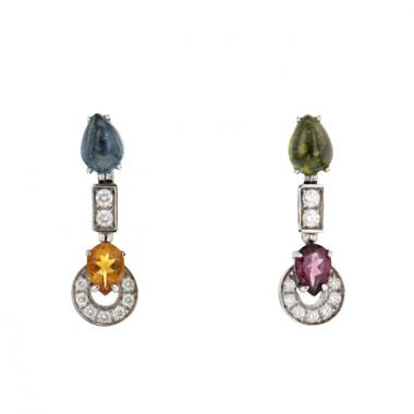 Paire de boucles d'oreilles Bulgari Allegra en or blanc,  diamants et pierres de couleurs