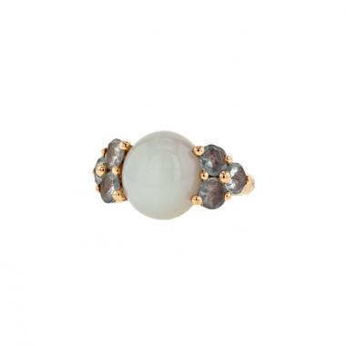 Sortija Pomellato Luna en oro rosa,  piedra lunar y cuarzo plateado