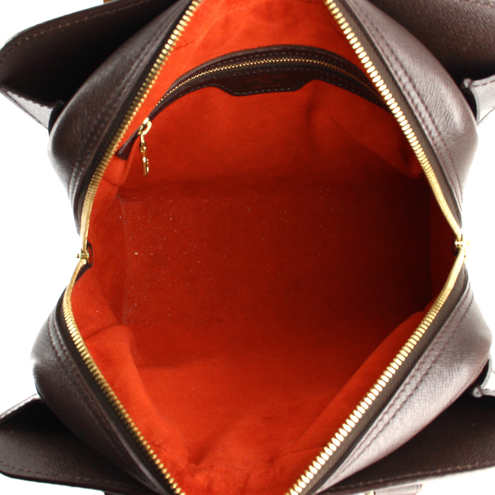 Bolso de mano Louis Vuitton en lona a cuadros ébano y cuero marrón - Detail D2