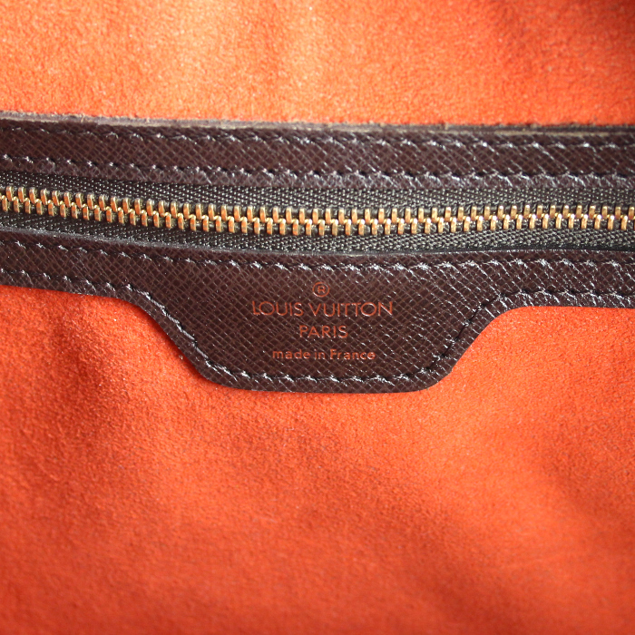 Bolso de mano Louis Vuitton en lona a cuadros ébano y cuero marrón - Detail D5