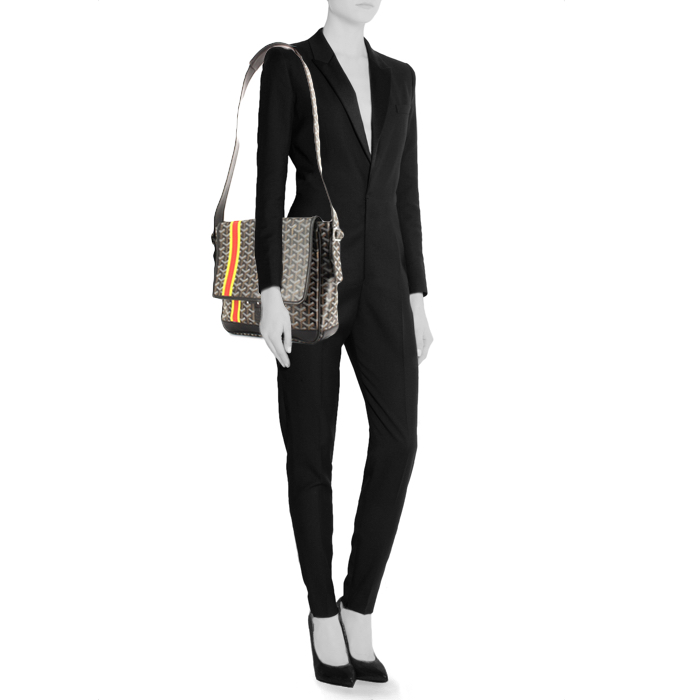 Sac besace Goyard Urbain en toile monogram et cuir noir - Detail D1