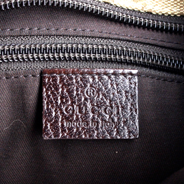 Sac besace Gucci en toile monogram beige et cuir marron - Detail D3