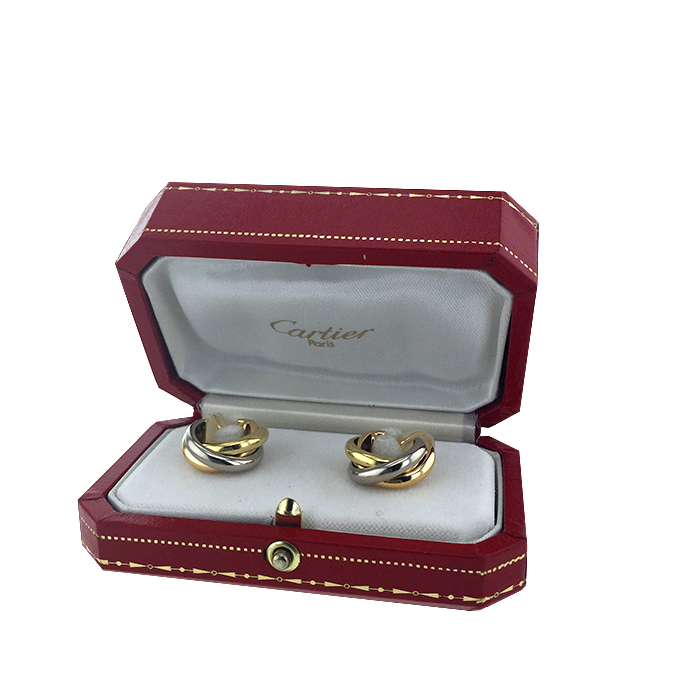 Paire de créoles Cartier Trinity en or jaune,  or rose et or blanc - Detail D2