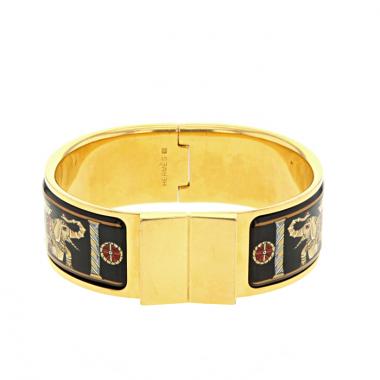 Hermes Loquet rigid opening bracelet in gold plated and enamel