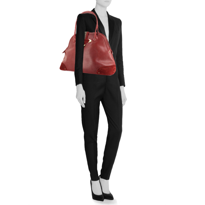 Bolso de mano Dior Jeanne en cuero rojo y ante rojo - Detail D1