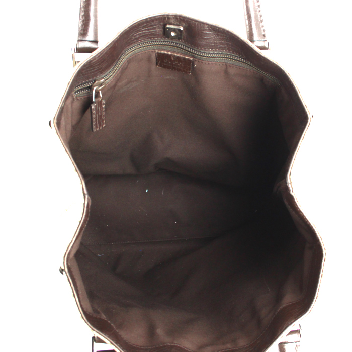 Sac cabas Gucci en toile monogram beige et cuir marron - Detail D2