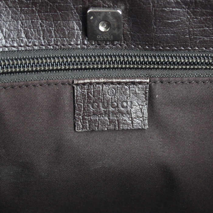 Sac cabas Gucci en toile monogram beige et cuir marron - Detail D3
