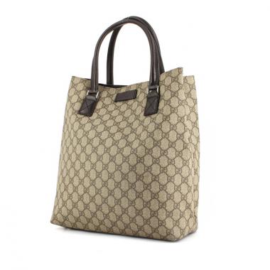 Shopping bag in tela monogram beige e pelle marrone