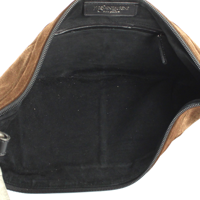 Bolso de mano Yves Saint Laurent Mombasa modelo pequeño en ante y cuero marrón - Detail D2