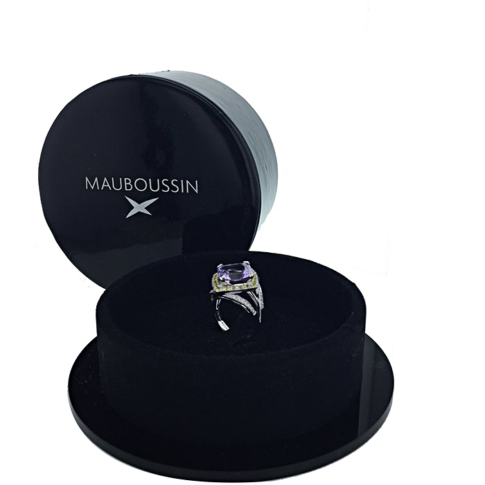 Sortija Mauboussin Fou de Toi en oro blanco,  diamantes y citrinos dorados y en amatista rosa - Detail D2