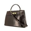 Hermes Kelly 32 cm handbag in chocolate brown porosus crocodile - 00pp thumbnail