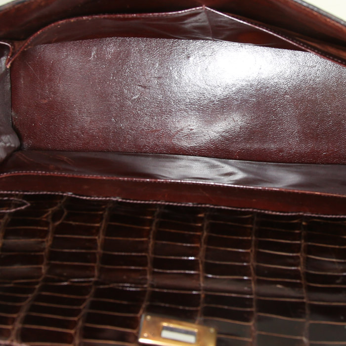 Borsa Hermes Kelly 32 cm in coccodrillo marino marrone cioccolato - Detail D3