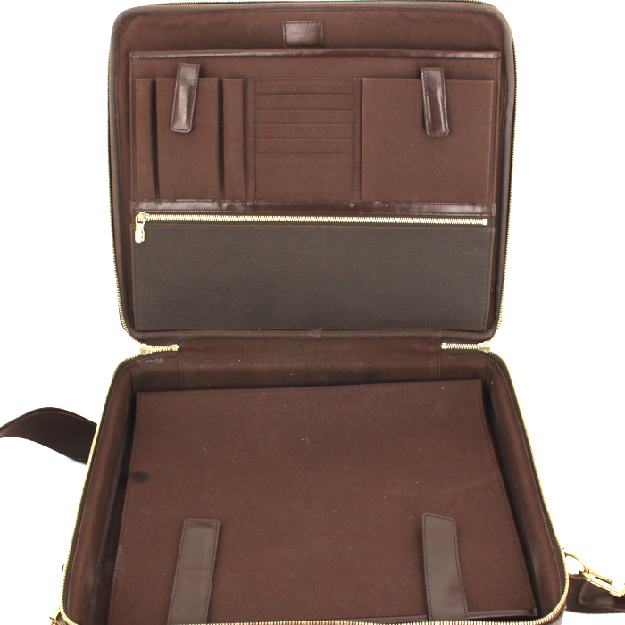 Louis Vuitton Sabana briefcase in ebene damier canvas and brown leather - Detail D3