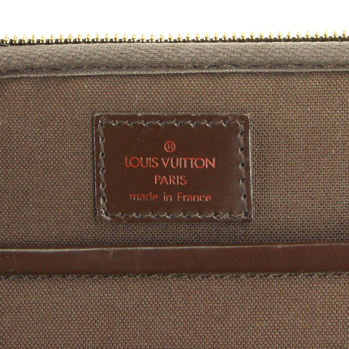 Porte-documents Louis Vuitton Sabana en toile damier ébène et cuir marron - Detail D4