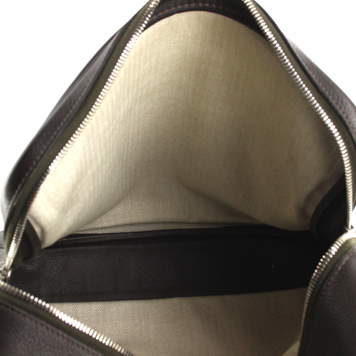 Sac à main Hermes en cuir marron et toile marron - Detail D3