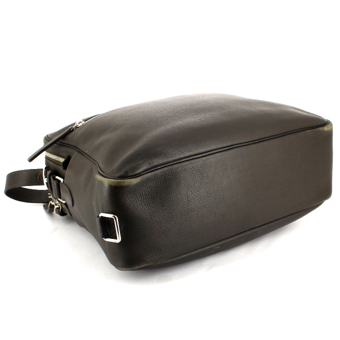 Hermes handbag in brown leather and brown canvas - Detail D5