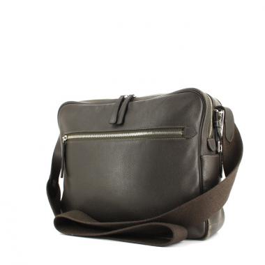 Bolso de mano Hermes en cuero marrón y lona marrón