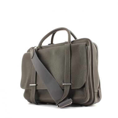 Borsa bisaccia in pelle togo grigia